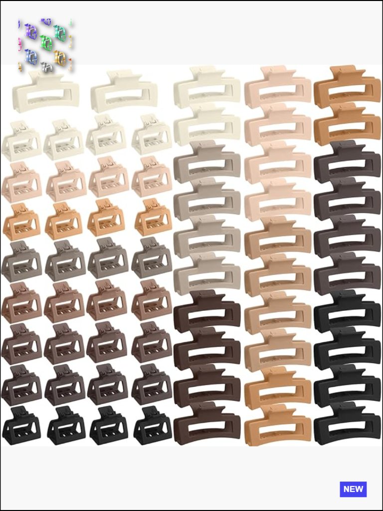 64 Pcs Rectangle Matte Hair Claw Clips Bulk Set For Thick Hair Non Slip Metal